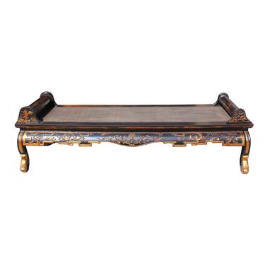 Chinese Fujian Style Golden Dragon Motif Day Bed Chaise Bench cs5758S