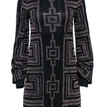 Custo Barcelona - Black Sparkly Geometric Print Turtleneck Sweater Dress Sz M