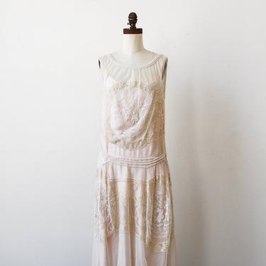 vintage 1920s net lace medallion embroidered dress 