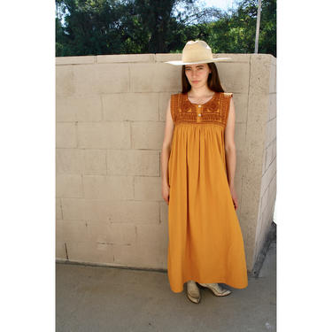 Saffron Dress // vintage 70s cotton embroidered Oaxacan sun boho hippie Mexican maxi 1970s hippy // O/S 