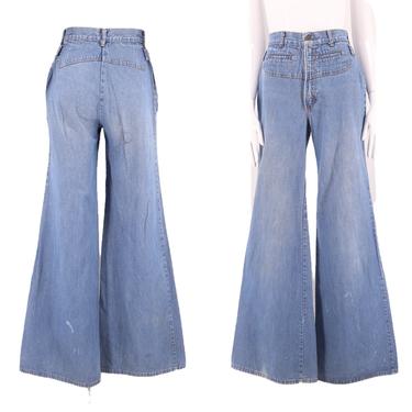 70s H.I.S high waisted wide leg denim bell bottoms jeans 25  / vintage 1970s elephant bell  flares  sz 5-6 