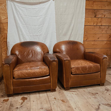Pair of William Alan Leather Club Chairs, shipping is not free 