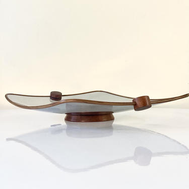 Vintage Ernest Sohn large cheese tray in smoked glass and teak 
