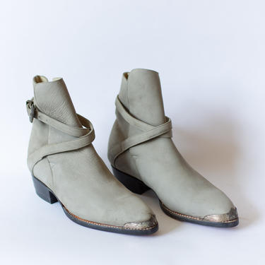 Size 8.5-9 | Vintage Deadstock 80s Western Wrap Boot | Cloud Blue Grey Suede Boots | 