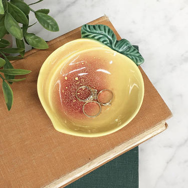 Vintage Trinket Dish Retro 1950s Ceramic + Peach Shape + Catch All + Jewelry Storage + 3 On Hand + Sold Separately + Home and Vanity Decor 