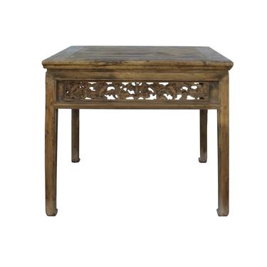 Chinese Rustic Vintage Brown Square Wood Carving Immortal Table cs5444S