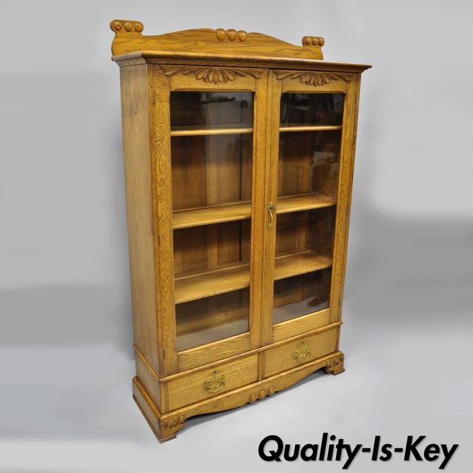 Antique Golden Oak Victorian Glass 2, Antique Bookcase With Glass Doors And Drawers