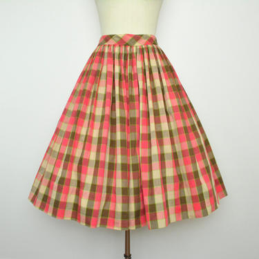 Vintage 1950s Cotton Skirt 50s Plaid Full Skirt 