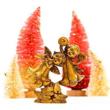 VINTAGE: Italian Gold Angle Figurine - Small Polymer Resin Figurine - Christmas - Holiday - Made in Italy - SKU 15-D3-00017530 
