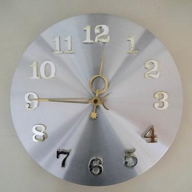 1960's Mid-Century Modern Eames Era Aluminum & Brass Wall Clock 