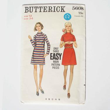 Vintage 60s Butterick 5608 Dress Pattern Sz 12 Bust 34 Uncut Factory Folded 