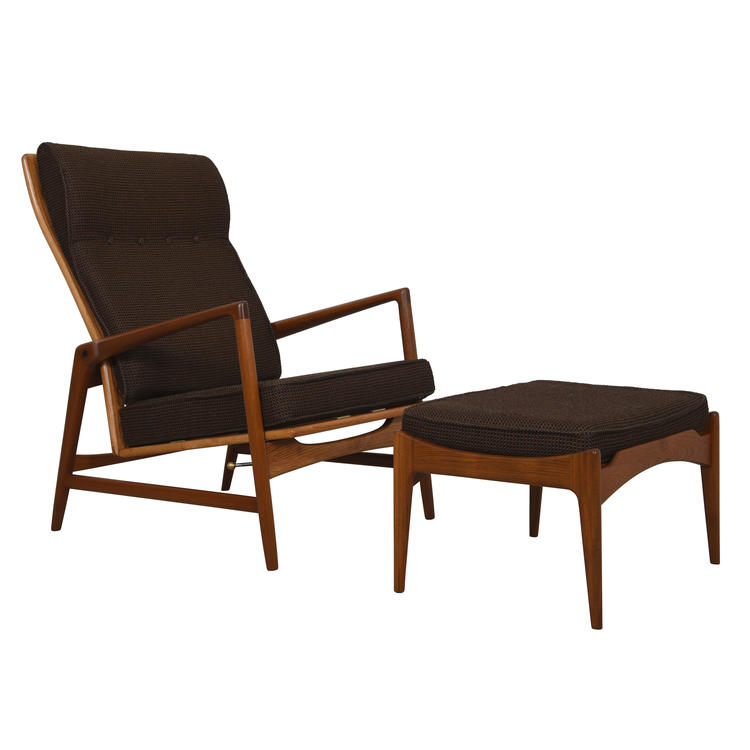 Kofod Larsen Danish Teak Adjustable Lounge Chair w/ Ottoman