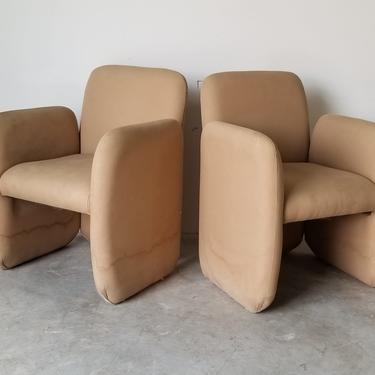 1980s Postmodern Vladimir Kagan Style Upholstered Club Chairs - a Pair. 