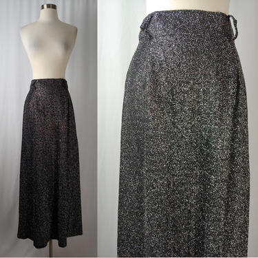 Vintage Seventies Lurex Maxi Skirt - 70s Silver Metallic A-line Skirt - XS High Waisted Sparkle Skirt 