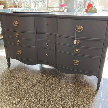Gray traditional 9 drawer dresser. 58” x 20” x 34.5”