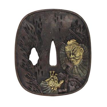 Bronze Quality Handcrafted Japanese Rectangular Shape Tsuba  With Warrior And Dragon Art n423E 