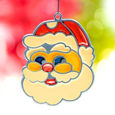 VINTAGE: 1970s - Colorful Metal and Resin Santa Ornament - Stain Glass - Light Catchers - Sun Catcher Ornaments - SKU 15-C1-00016290 