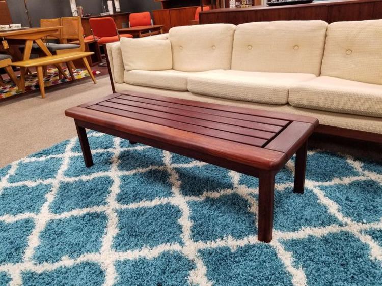                   Danish Modern solid rosewood slat bench / coffee table