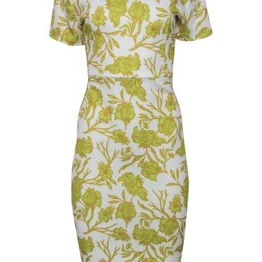 Alexia Admor - White & Yellow Floral Short Sleeve Shift Dress Sz L