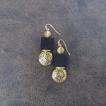 Black wood, brass animal print earrings, Afrocentric dangle earrings, mid century modern earrings, African earrings, bold statement, unique 
