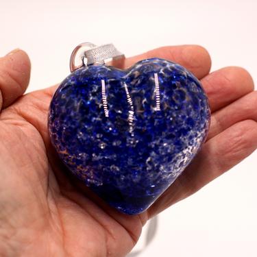 vintage hand blown blue glass heart/art glass heart 