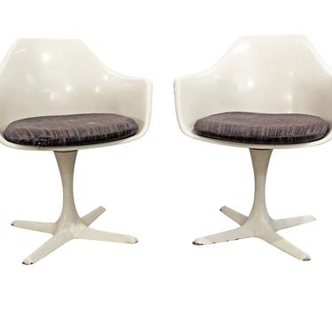 Mid-Century Modern Saarinen Style White Swivel Tulip Arm Chairs/Dining Chairs 