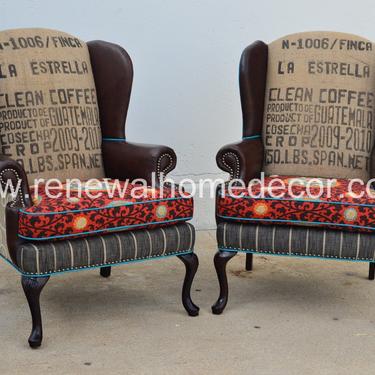 Custom Order - Vintage Custom Wingback Chair  &quot;Jenny's Fiesta Wingback Chair&quot; - SOLD - Price per Chair 
