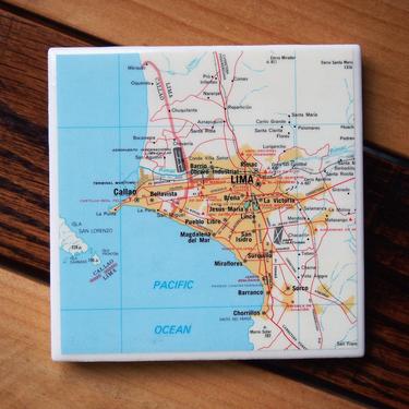 1979 Vintage Lima Peru Map Coaster. Peru Gift. Lima Map. Vintage Travel Décor. Peru History Gift. South American Décor. World Travel Gift. 