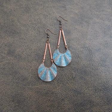 Brutalist earrings, blue patina and antique copper earrings, mid century modern, bold earrings, industrial earrings, bohemian earrings 