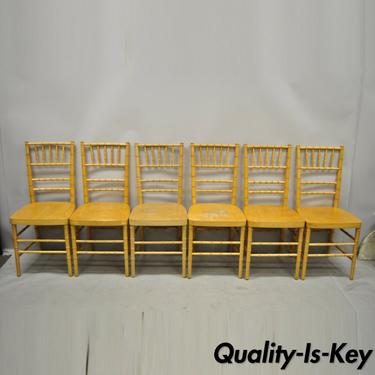 Set of 6 Vintage Wooden Faux Bamboo Chiavari Banquet Dining Chairs
