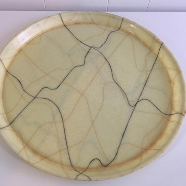 Fiberglass Camtray Round Tray Serving Drink Cocktail Plate 1960s Beige Gold Black Large Retro Circle 14&amp;quot; Mid-Century Modern Plastic 