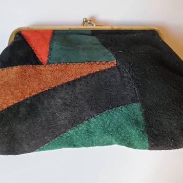 Vintage suede pouch multi color patchwork,1970's 