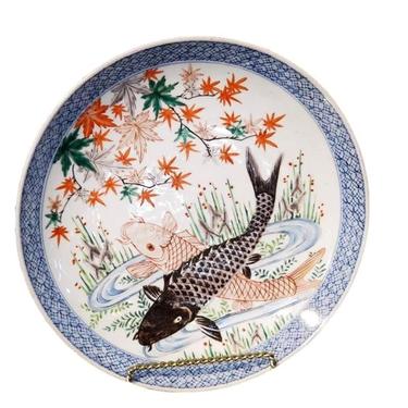 Antique Porcelain Bowl Koi Fish - Decorative Fine China - Asian Home Decor 