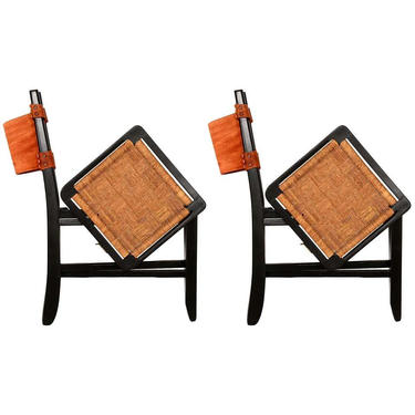 Clara Porset Mexican Modernist Cane Folding Chairs 1950s 