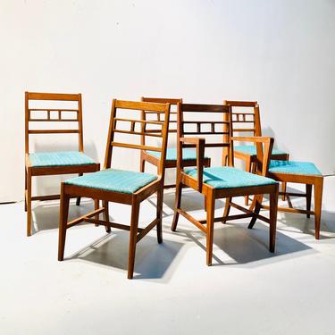Mid Century Border Queen, Inc. Walnut Set of Six Dining Chairs, MCM Chairs, Broyhill Dining Chair Set, Vintage Set of Chairs 