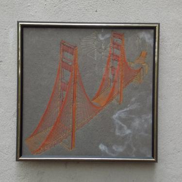 Golden Gate Bridge Thread Wall Art, Felted, Framed 