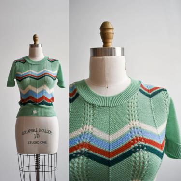 70s Mint Green Striped Sweater 