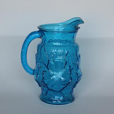 vintage libby rain flower blue pitcher 