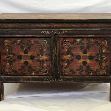 Antique Hand Painted Chinese Cabinet Storage With Great Patina 