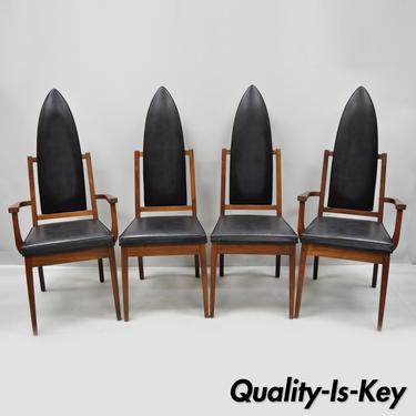 4 Tall Point Back Walnut Mid Century Modern Dining Chairs After Adrian Pearsall