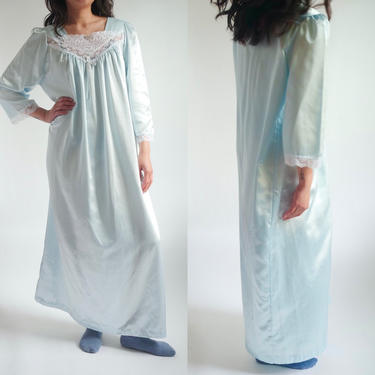 Satin Nightgown in Powder Blue with Lace fits S - L 
