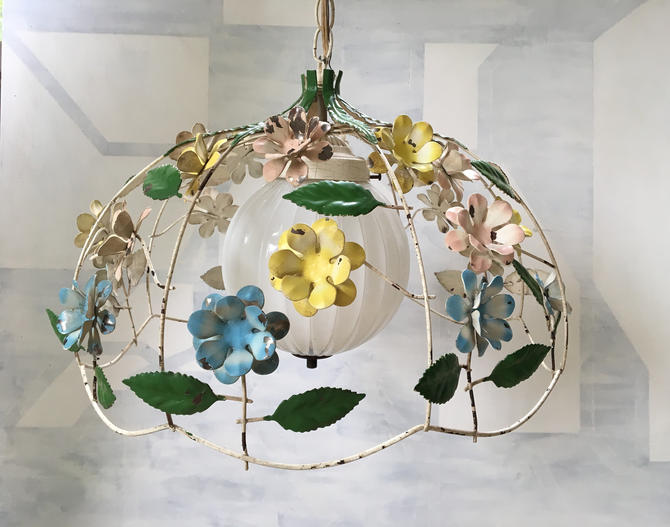 Fl Pendant Light Shabby Chic, Metal Flower Hanging Lamp
