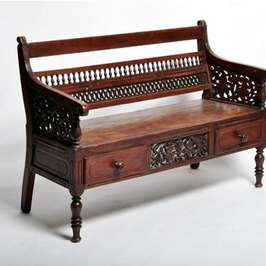 British Colonial Bench with Two Drawers
