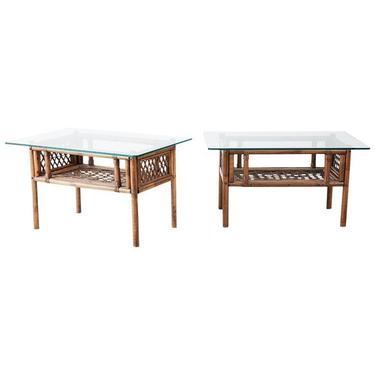 Pair of Brown Jordan Style Bamboo Rattan Side Tables by ErinLaneEstate