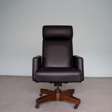 1950's Mid-century Modern Desk Chair by Monteverdi Young Reupholstered in Black Naugahyde! Reclining Chair! 