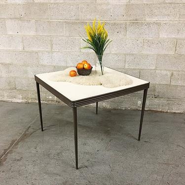 LOCAL PICKUP ONLY Vintage Metal Card Table Retro 1960's Mid Century Modern White and Brown Fold Up Square Table 
