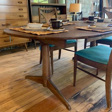 Refinished Round Mid-Century Drop Leaf Dining Table