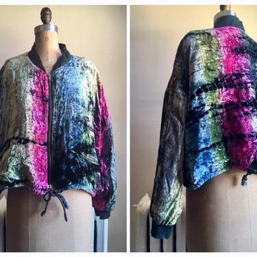 vintage tie dye velvet jacket - 80s 90s JouJou bomber jacket / vintage Jou Jou jacket - rayon velvet bomber jacket, 90s tie dye jacket 
