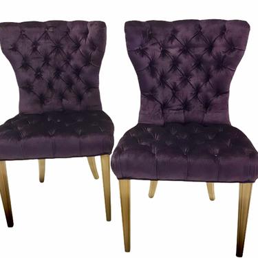 Pair 1930s Purple Velvet Tufted Slipper Chairs