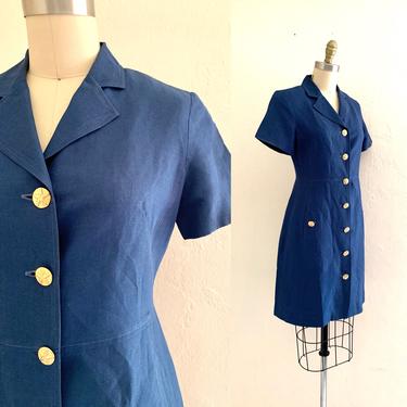 vintage 80's navy nautical shift dress 